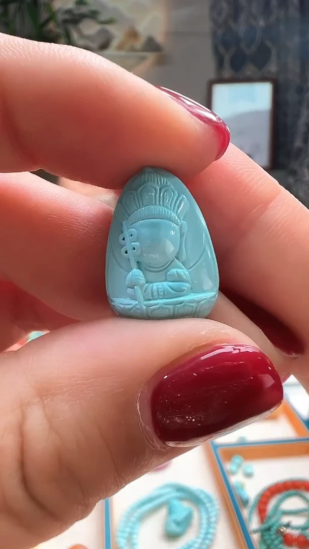 未镶嵌绿松石配饰配珠吊坠绿松石高瓷精工立体小佛吊坠