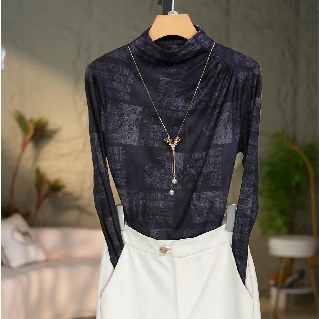 2530#高贵上档次小衫2025新款潮流气质时尚显瘦网纱打底衫上衣