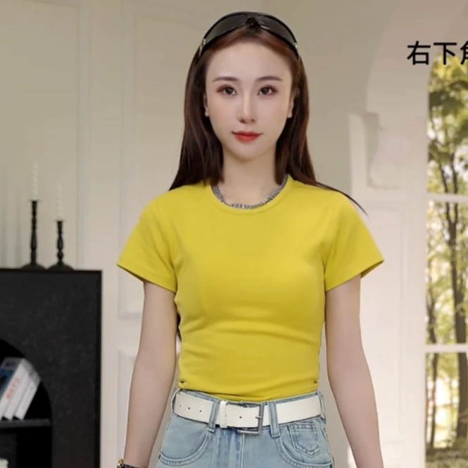 思思小个子女装【夏季新款简单百搭圆领显瘦短袖T恤】#25F202