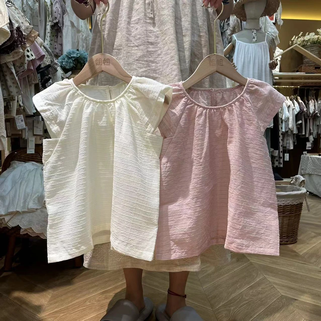 〖姐姐家〗2025夏款儿童大飞袖肌理感娃娃衫短袖衬衫nh77