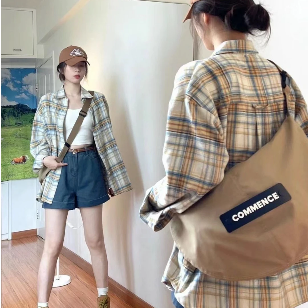 2025百搭格子衬衫女春秋复古宽松显瘦外套女装气质穿搭