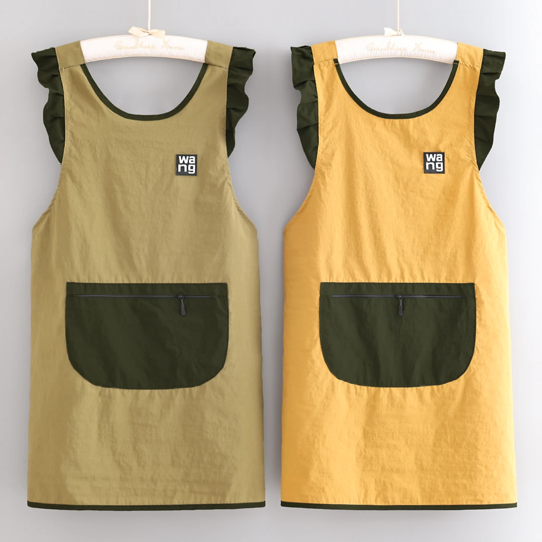 时尚居家撞色围裙成人上班耐脏防泼水工作服餐饮上班罩衣情侣款