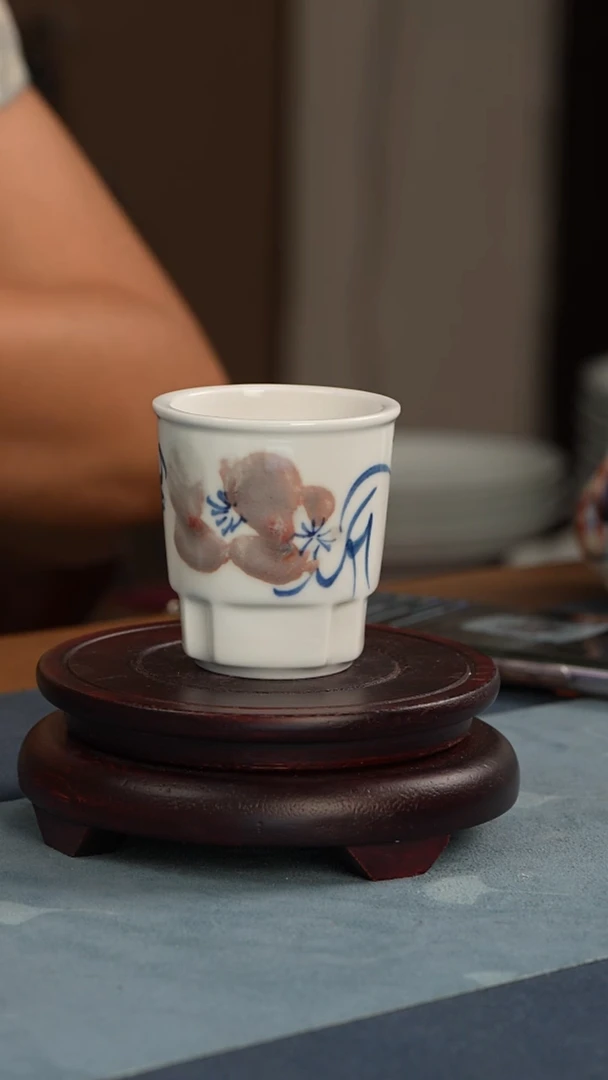 杯子玉风窑 青花釉里红 花卉