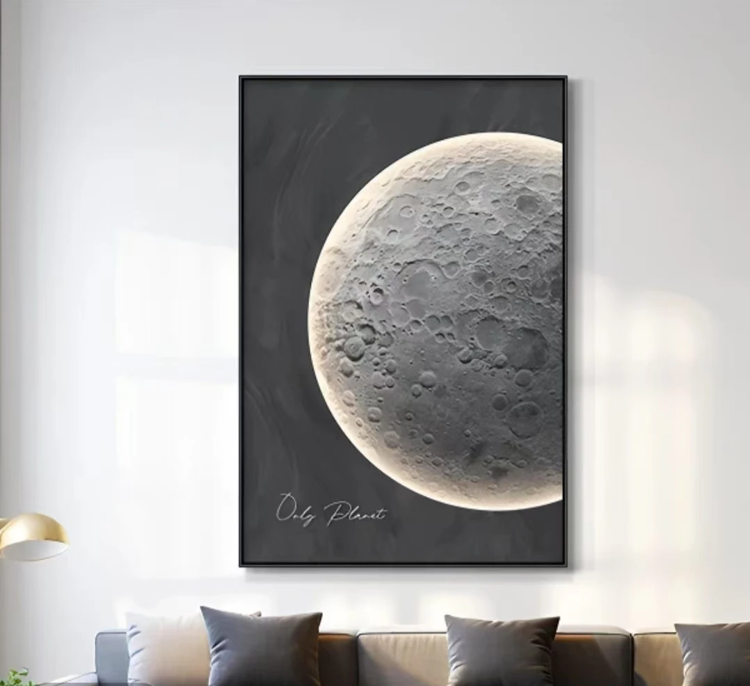 T108简约圆形月球装饰画适合玄关客厅卧室沙发背景墙