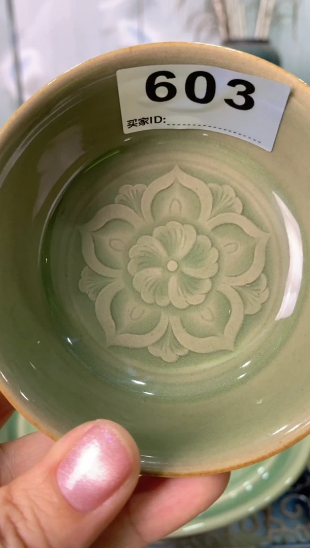 耀州窑烟**冷L022全手工刻花茶杯 603号