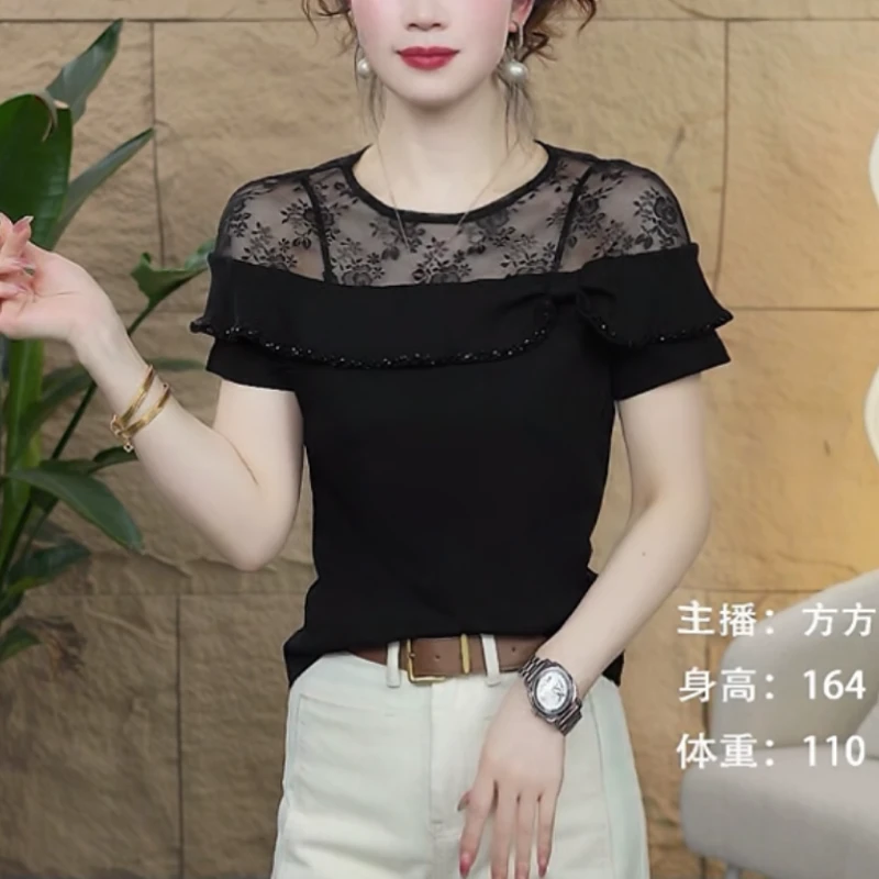 【歌莱图】2025年夏季新款洋气时尚漏肩修身圆领短袖T恤3528