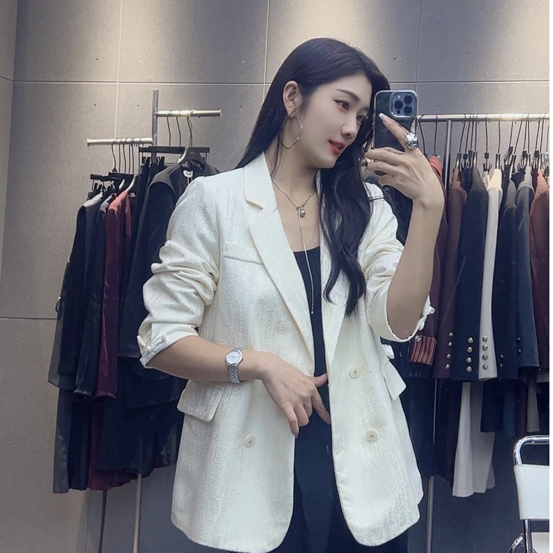 新时尚新中式西装外套新款春休闲韩版高级感树脂纹小西服气质829