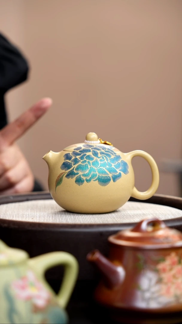 茶壶紫砂本山绿河豚西施搪彩蓝