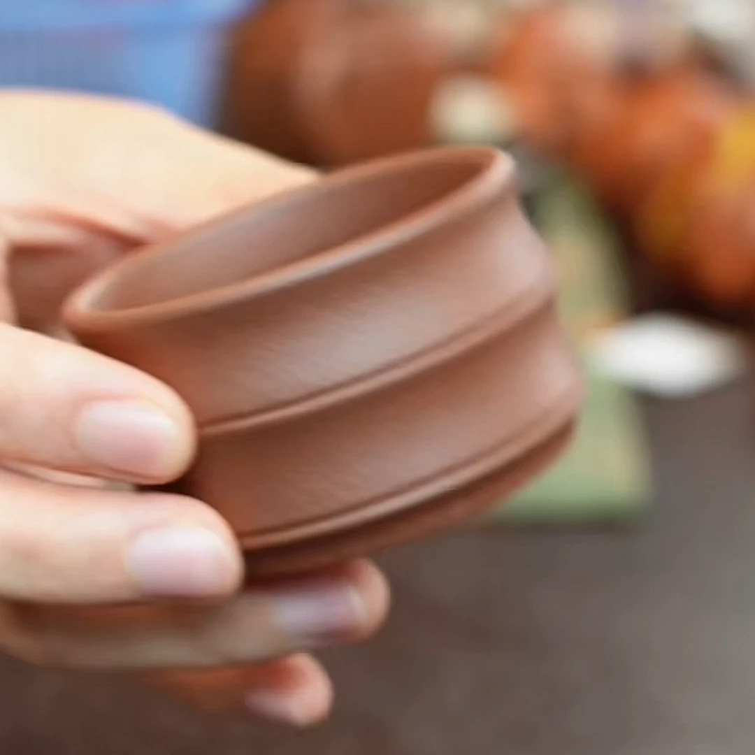 【竹节杯】朱泥紫砂茗杯