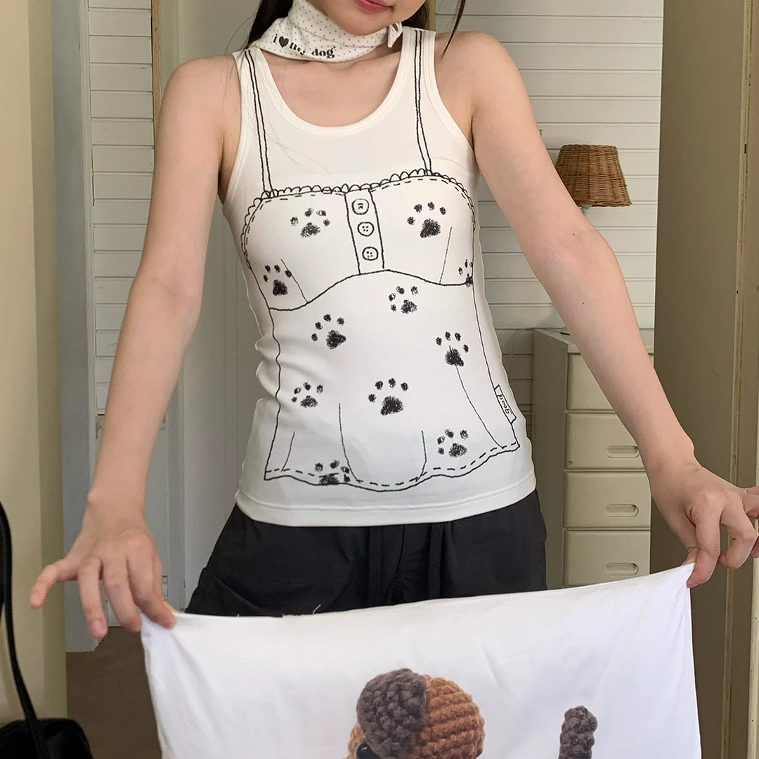 美好小狗爪印蕾丝吊带