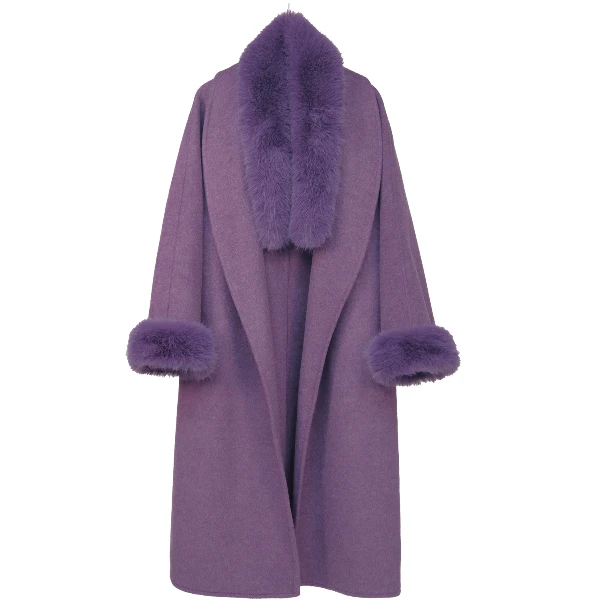 秋冬女毛呢外套慵懒可拆卸大衣时尚长款高奢冬季大衣25069-2