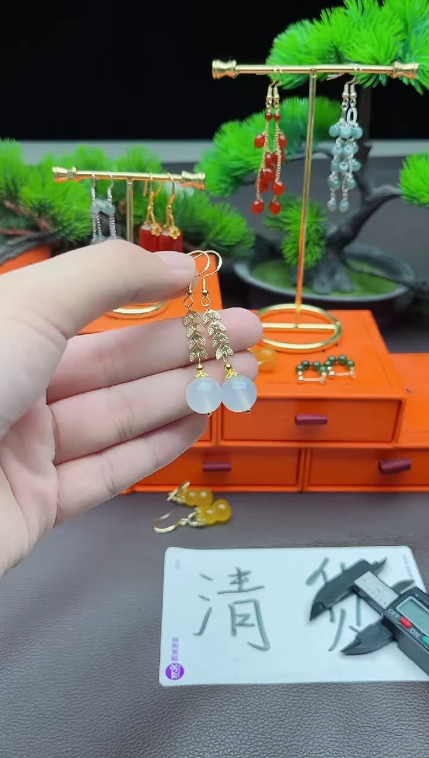 玛瑙/玉髓耳饰银S925镶嵌915