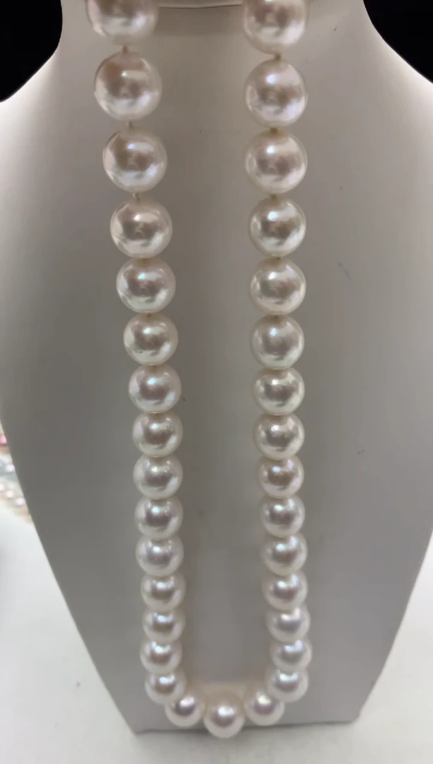 银S925镶嵌ff淡水珍珠白珠串链10~13mm