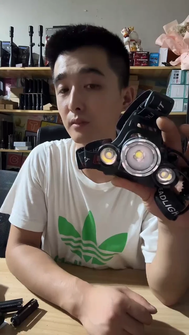 t40灯珠三眼合金头灯带电池