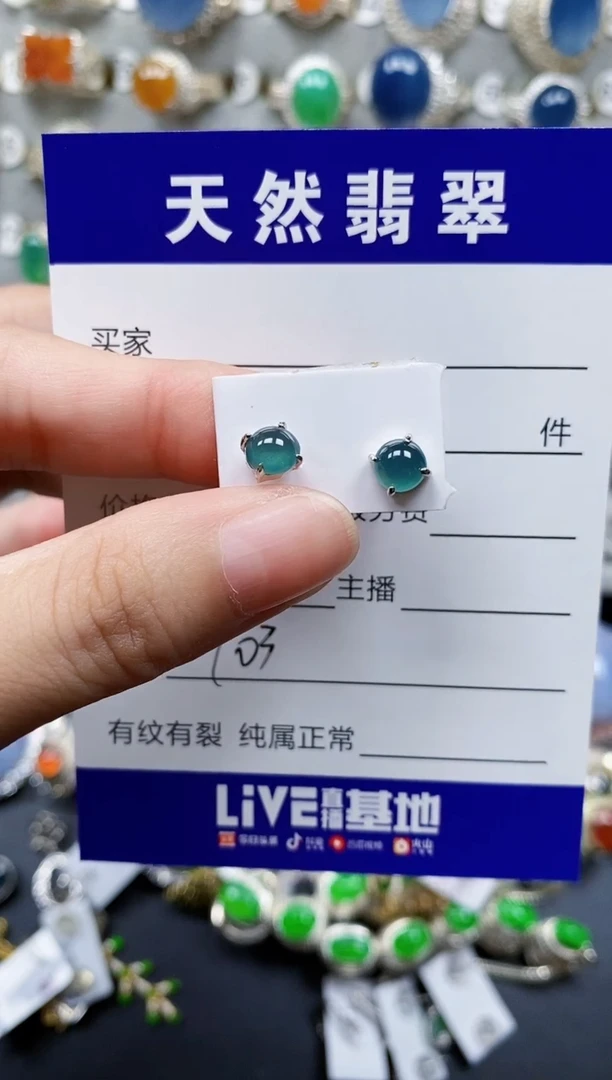 翡翠银S925镶嵌耳饰703