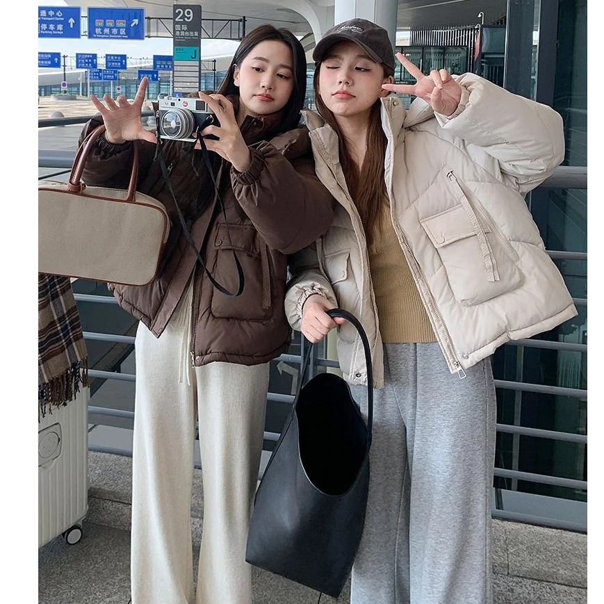 棉服百搭外套连帽小个子保暖韩版国际冬装冬季拉链棉衣立领