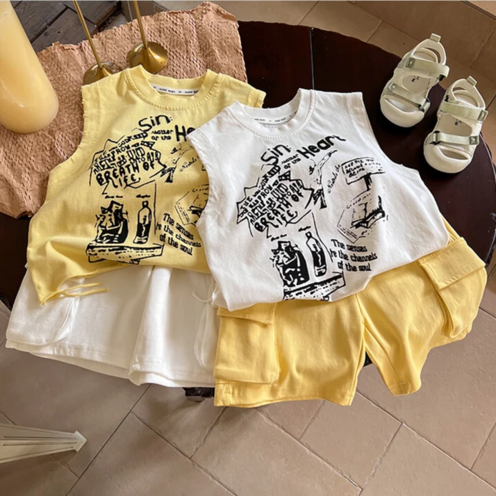 男童夏装背心套装2025新款儿童痞帅上衣无袖薄款宝宝时尚潮流短裤