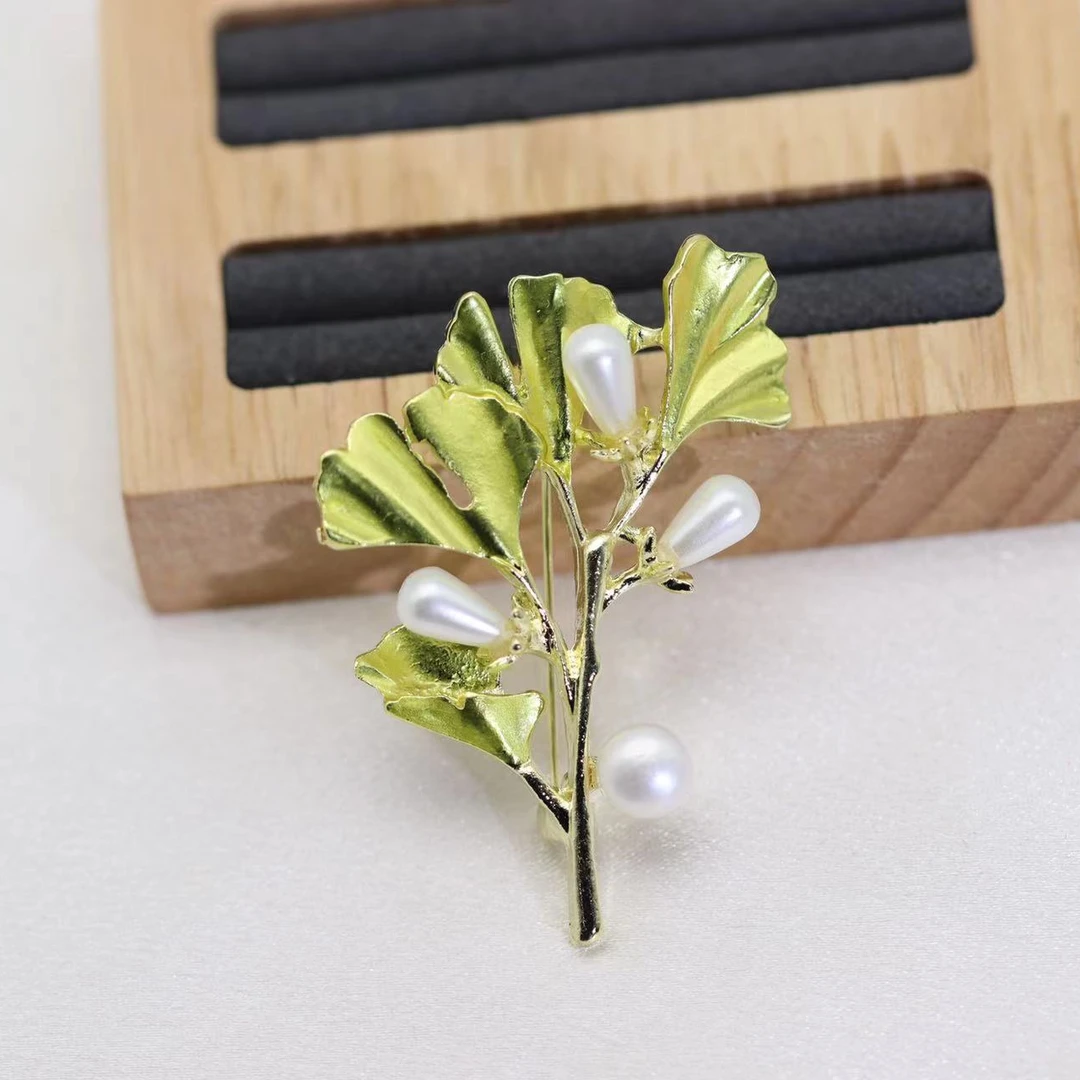 477 银杏叶（新款）珍珠胸针