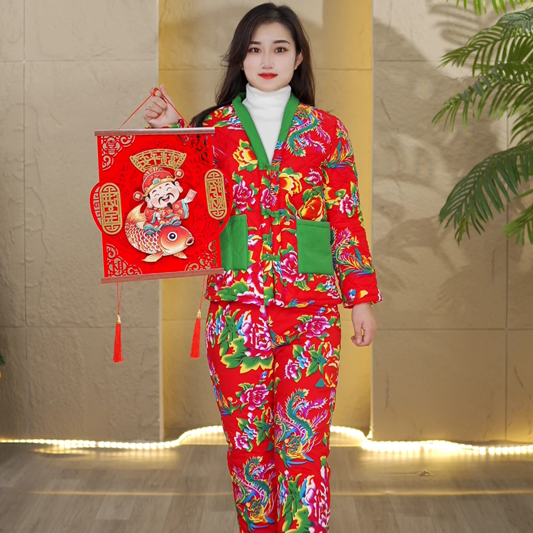 2024冬季上新盘扣棉衣时尚复古中国风印花民族风花色小棉衣套装