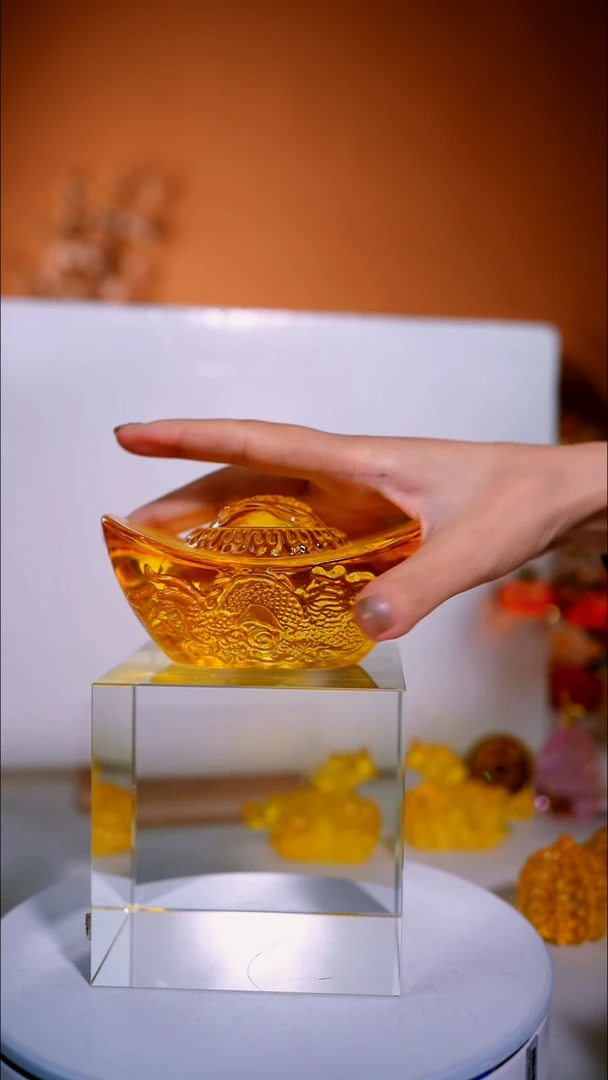 手工艺品琉璃12cm金色元宝