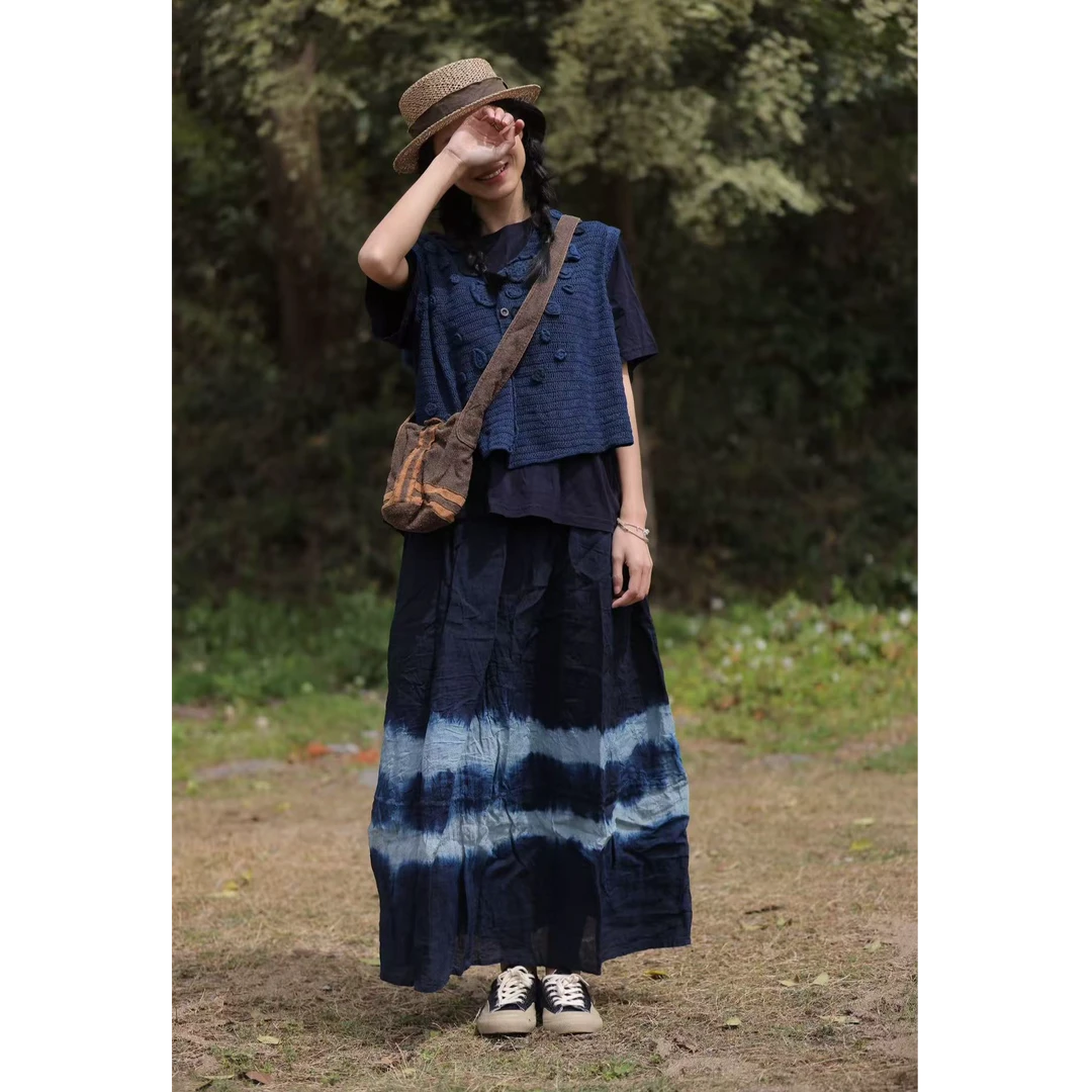 西子分享  33972 慢慢变蓝 荼系列 板蓝根染【半裙】