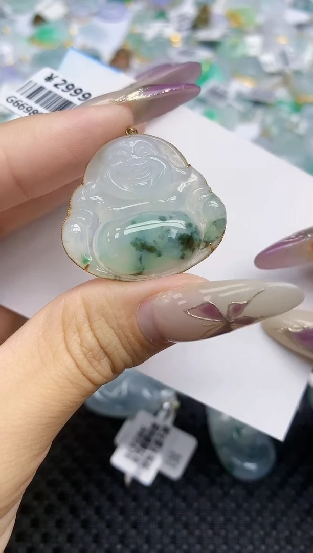 翡翠挂件18K金镶嵌154   天然翡翠A货