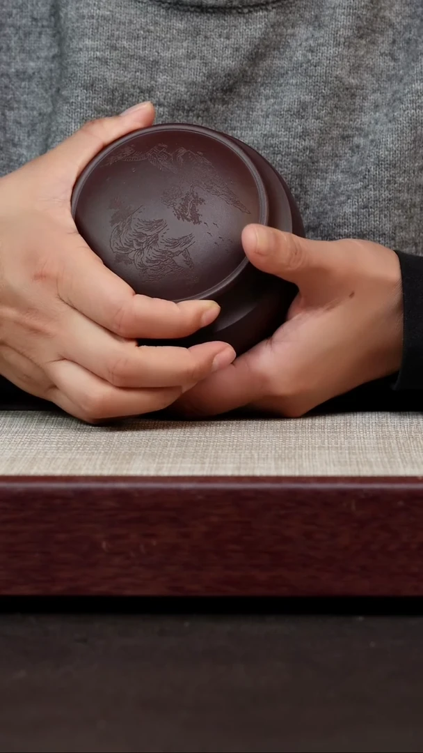 茶杯紫砂紫泥刻绘茶叶罐