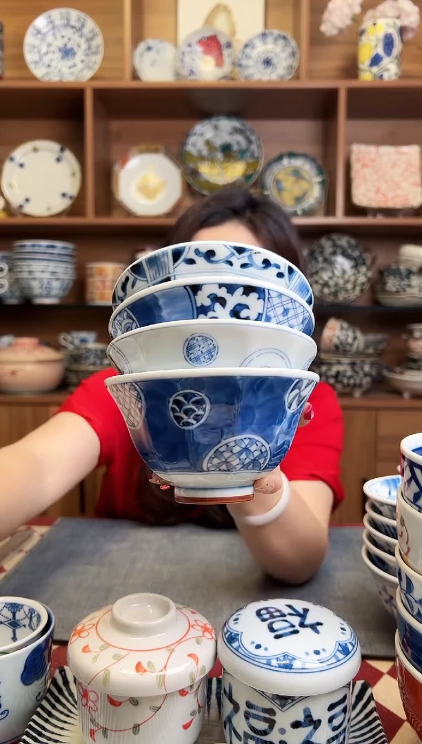瓷片浓祥瑞+唐子+宝寿+丸纹 12.5cm中饭碗
