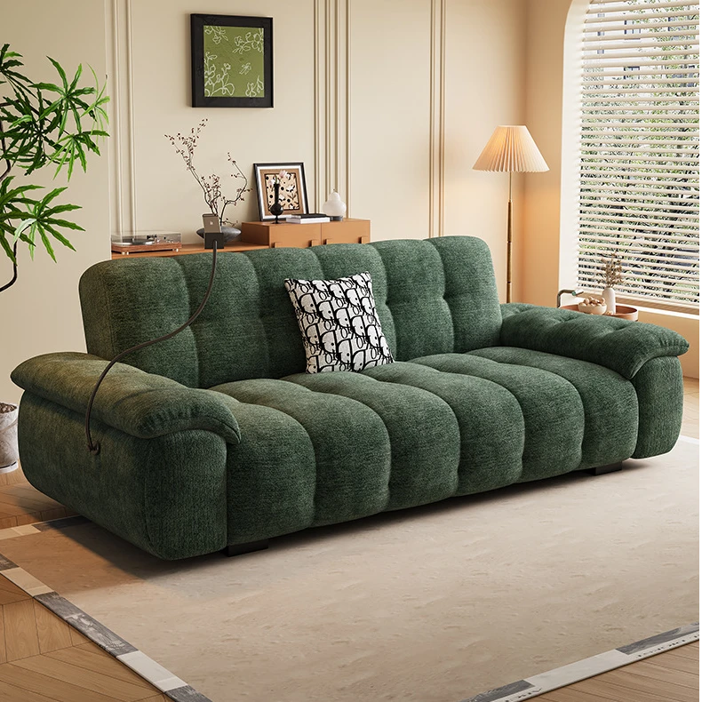 新款亲肤懒人沙发雪尼尔绒布简约客厅直排三人位布艺沙发