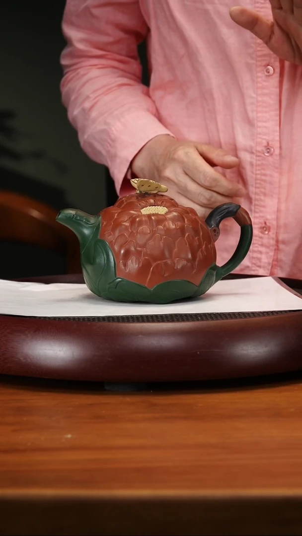 茶壶紫砂5-52ZXJ大牡丹大红泥670cc