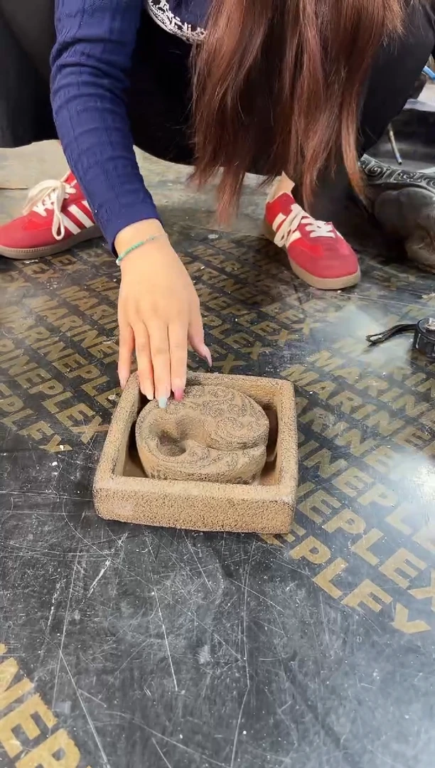 陶土丨方形圆口祥云接水盘