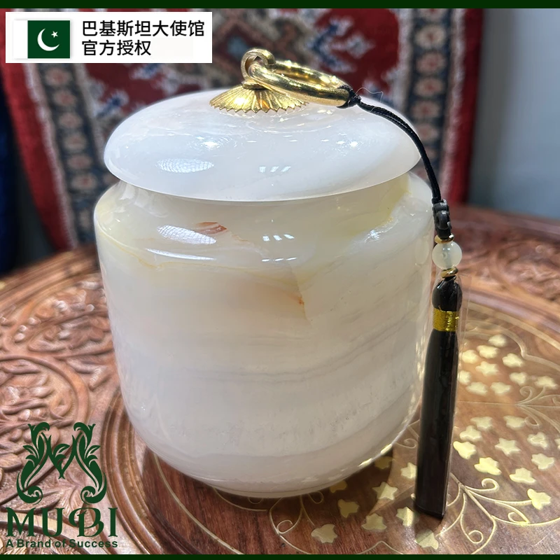【红花白胖】巴基斯坦穆比玉石茶叶罐防潮密封收纳罐装饰