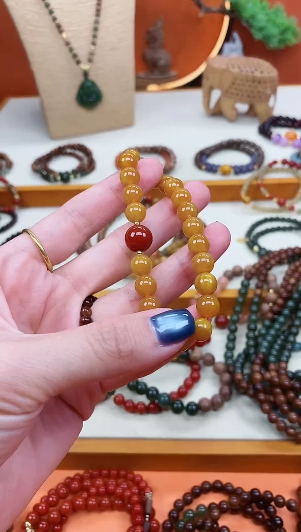 未镶嵌蜜蜡手链单圈蜜蜡南红玛瑙手串