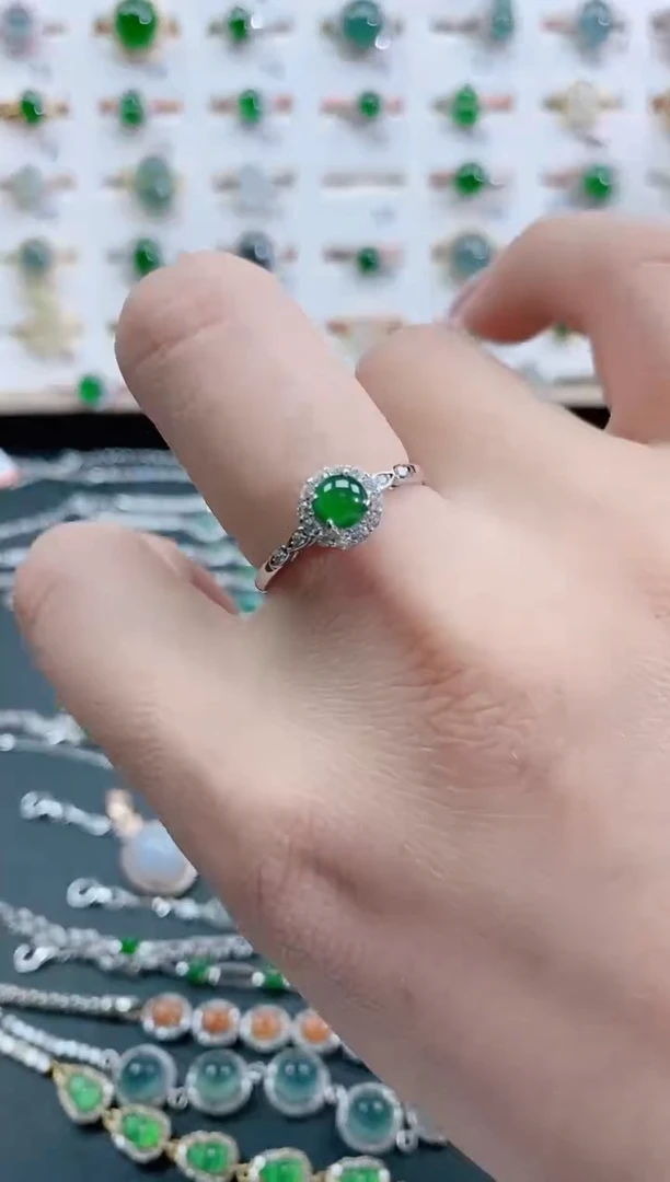 银S925镶嵌戒指翡翠天然翡翠