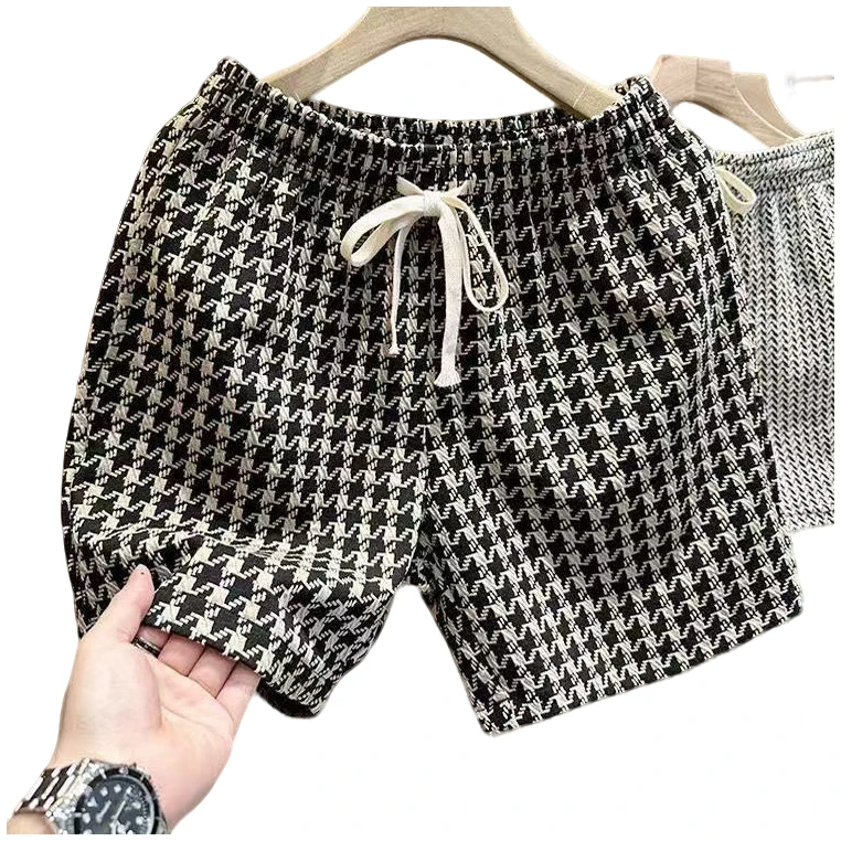 千鸟格短裤男夏季宽松五分裤轻奢潮牌复古直筒休闲裤男士运动短裤