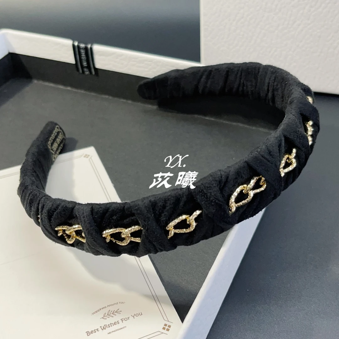 黑色链条发箍小香风布艺手工缠绕头箍复古个性压发网红发卡发饰