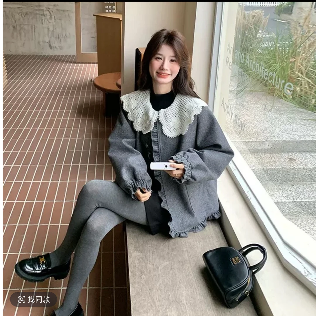 【张张定制】冬季新款时尚娃娃领夹棉款单件上衣 45915