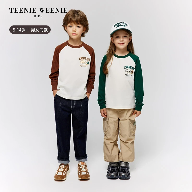 TeenieWeenie Kids小熊童装25年秋男女童撞色插肩长袖TKLA258C71I