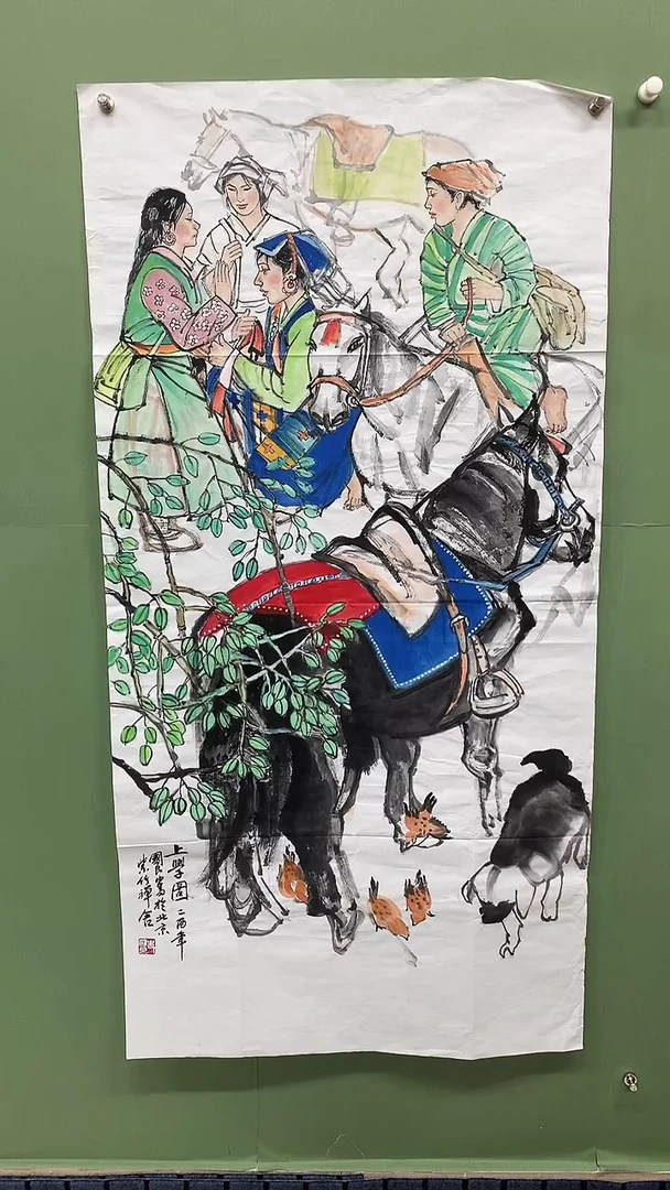 竖款用****3精品四尺人物，上学