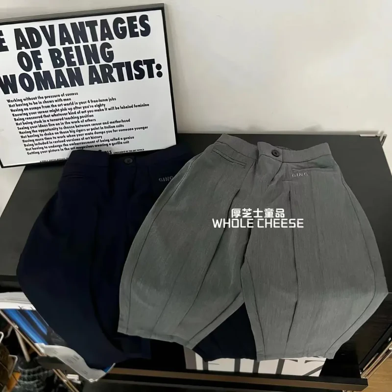 【鸭梨童品】西装裤春秋宽松韩版纯色西裤时尚休闲个性儿童男女
