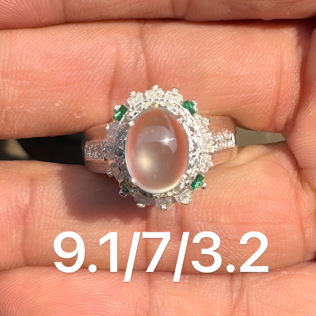 0303(小哪吒在源头)玻璃种翡翠玻璃晴钢戒面干净杠味荧光足M80