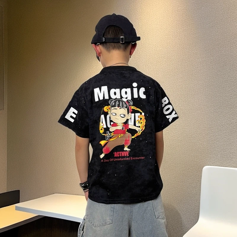 童装男童扎染短袖T恤2025夏装新款中大儿童夏款半袖男孩卡通上衣t