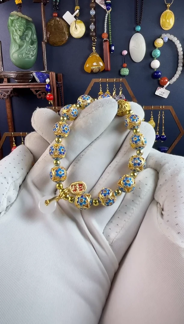 珐琅仿花丝烧釉点彩工艺手串