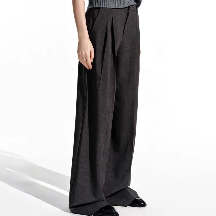 MO8011【C+系列】蔡文静同款西裤2025春新品精裁高腰立裁压褶阔腿