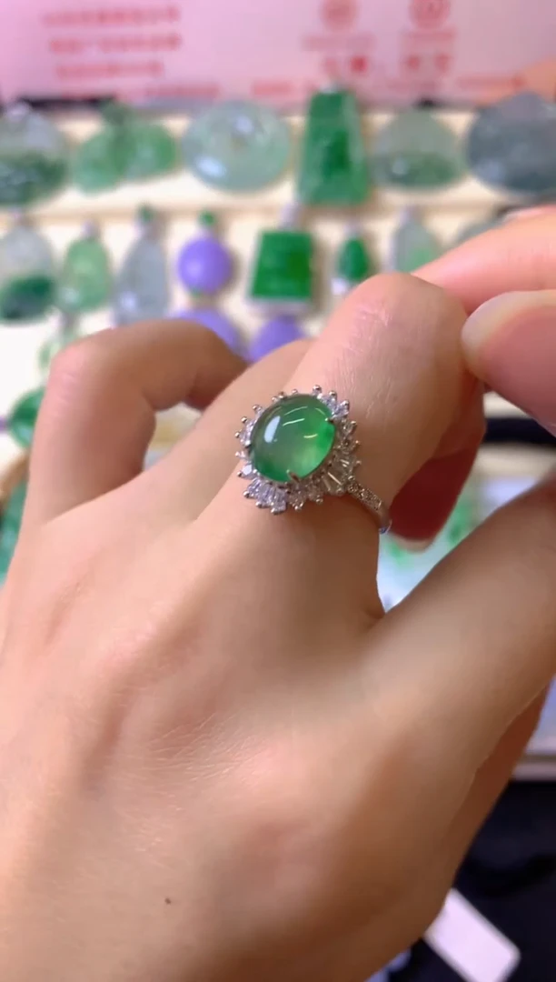 银S925镶嵌戒指翡翠焦***朵戒指