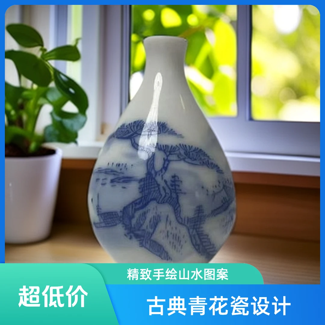 青花手绘小花瓶漂亮陶瓷纯手工