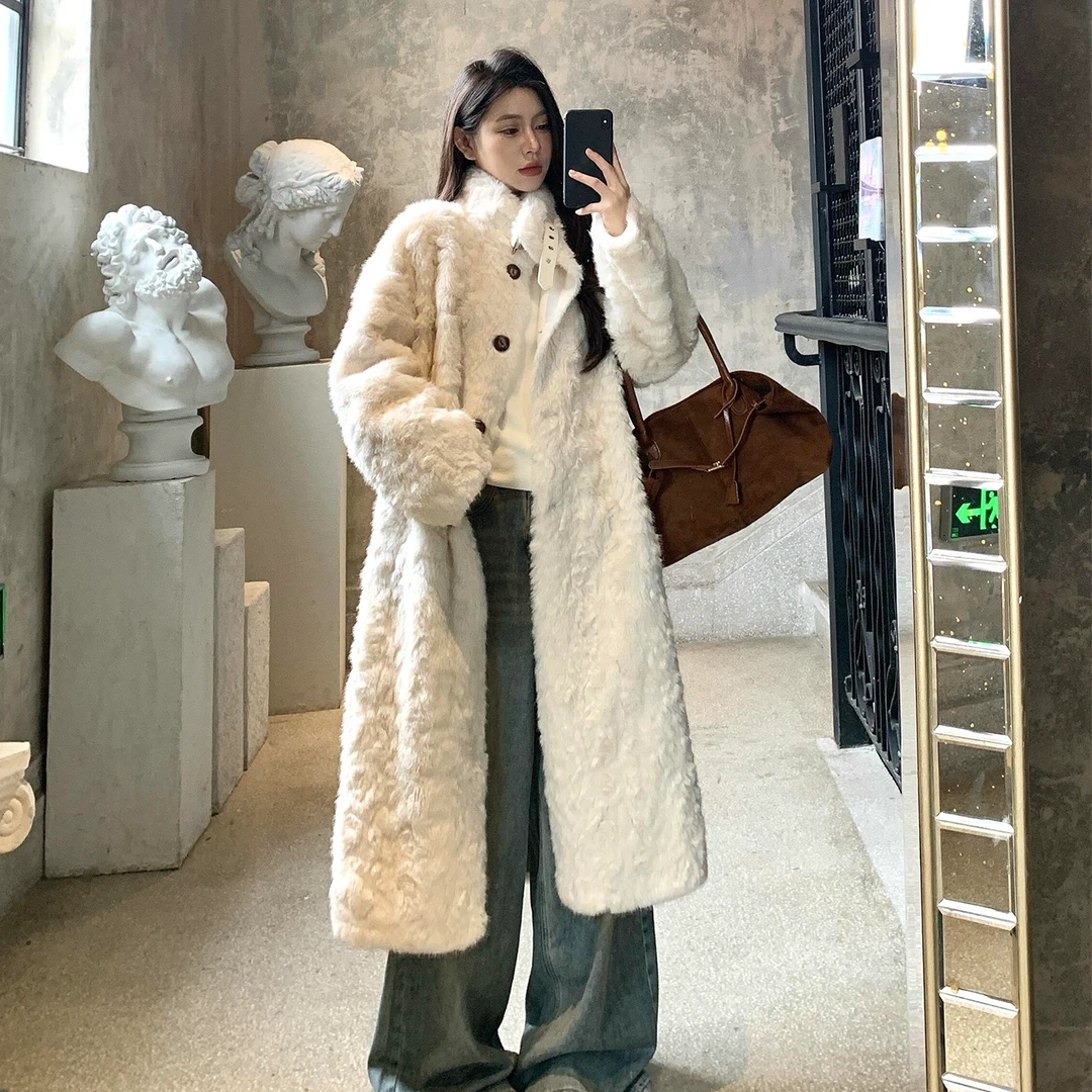 人造皮草 冬季长款立领毛毛外套女宽松遮肉显瘦环保皮草大衣