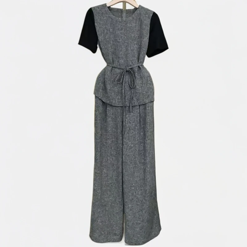 【RG6816】2025新款时尚气质百搭休闲减龄设计师显瘦T恤阔腿裤套装