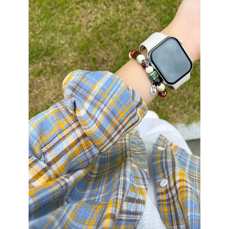 黄蓝格子设计感衬衫男款夏季高级感上衣情侣衬衣美式休闲中性外套