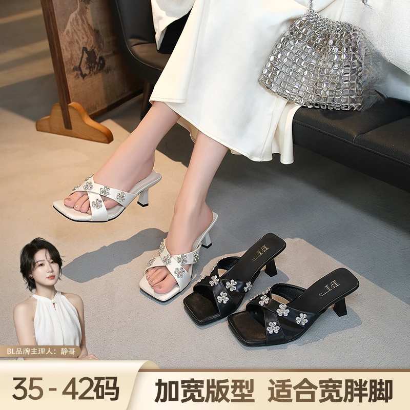 BL静哥加宽大码女鞋新款水钻高跟凉鞋女轻奢夏季外穿凉拖鞋A52026